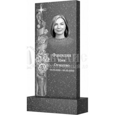 Гранитный памятник с розами и крестом 1-067